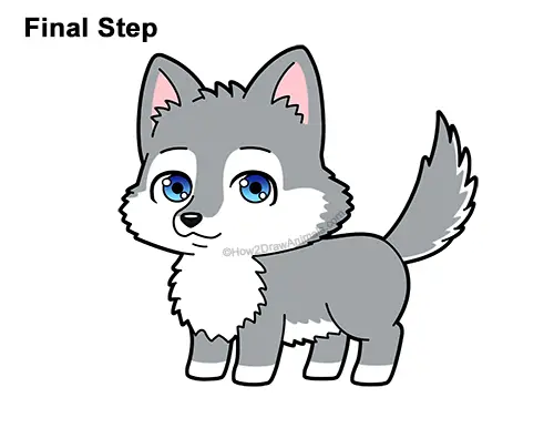 How to Draw a Cute Cartoon Gray Wolf Chibi Kawaii